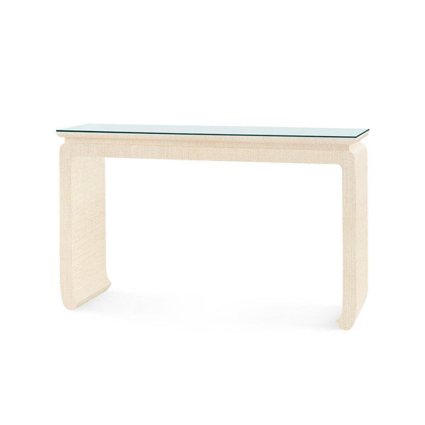 Elina Console with Glass Top, Natural Twill-Blue Hand Home