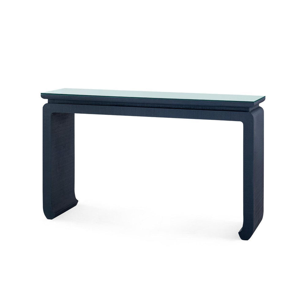 Elina Console with Glass Top, Storm Blue-Blue Hand Home