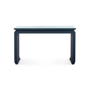 Elina Console with Glass Top, Storm Blue-Blue Hand Home