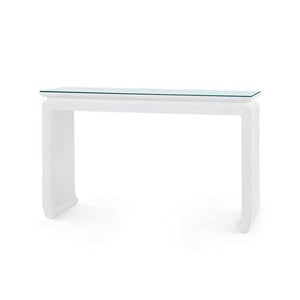 Elina Console with Glass Top, Storm Blue-Blue Hand Home