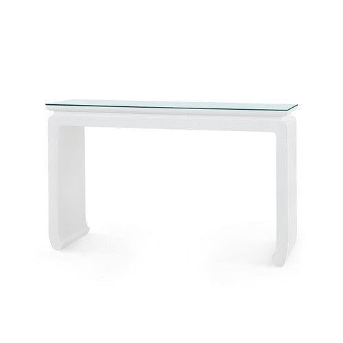 Elina Console with Glass Top, Storm Blue-Blue Hand Home