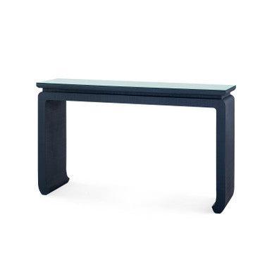 Elina Console with Glass Top, Storm Blue-Blue Hand Home