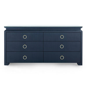Elina Extra Large 6-Drawer Console with Glass Top, Storm Blue-Blue Hand Home