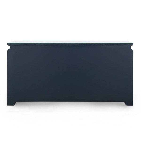 Elina Extra Large 6-Drawer Console with Glass Top, Storm Blue-Blue Hand Home