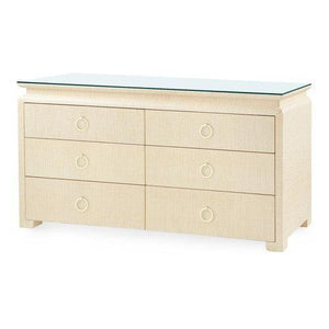 Elina Extra Large 6-Drawer Console with Glass Top, Storm Blue-Blue Hand Home