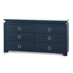 Elina Extra Large 6-Drawer Console with Glass Top, Storm Blue-Blue Hand Home