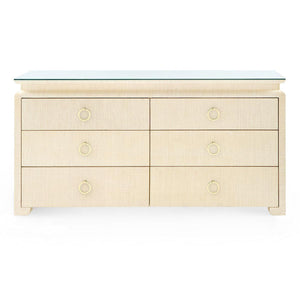 Elina Extra Large 6-Drawer with Glass Top, Natural Twill-Blue Hand Home