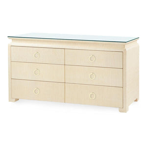 Elina Extra Large 6-Drawer with Glass Top, Natural Twill-Blue Hand Home