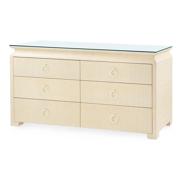 Elina Extra Large 6-Drawer with Glass Top, Natural Twill-Blue Hand Home