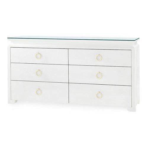Elina Extra Large 6-Drawer with Glass Top, Vanilla-Blue Hand Home