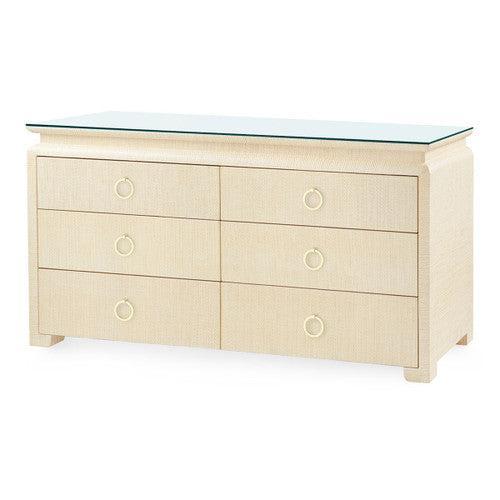 Elina Extra Large 6-Drawer with Glass Top, Vanilla-Blue Hand Home
