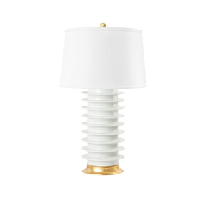 Elektra Lamp with Shade 17-inch White Linen, with Gold, Cool White