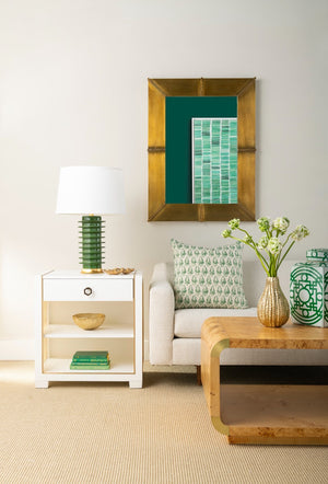 Elektra Lamp with Shade 17-inch White Linen, with Gold, Dark Green