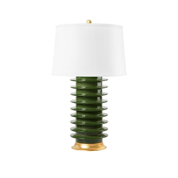 Elektra Lamp with Shade 17-inch White Linen, with Gold, Dark Green