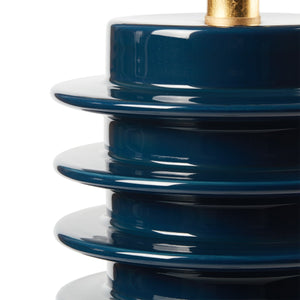 Elektra Lamp with Shade 17-inch White Linen, with Gold, Navy Blue