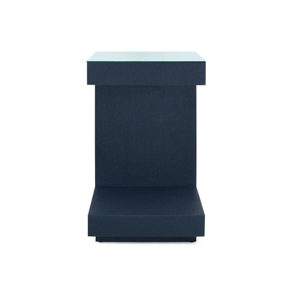 Essential Side Table with Glass Top, Blue Steel