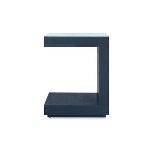 Essential Side Table with Glass Top, Blue Steel