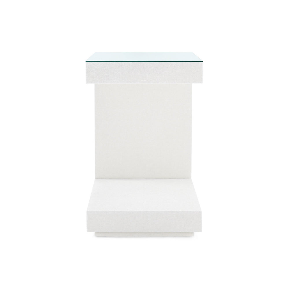 Essential Side Table with Glass Top, Chiffon White-Blue Hand Home