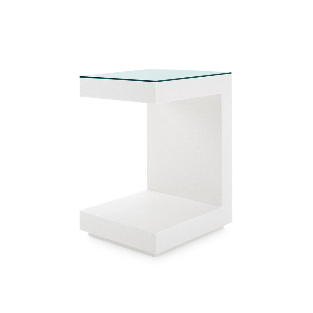 Essential Side Table with Glass Top, Chiffon White-Blue Hand Home
