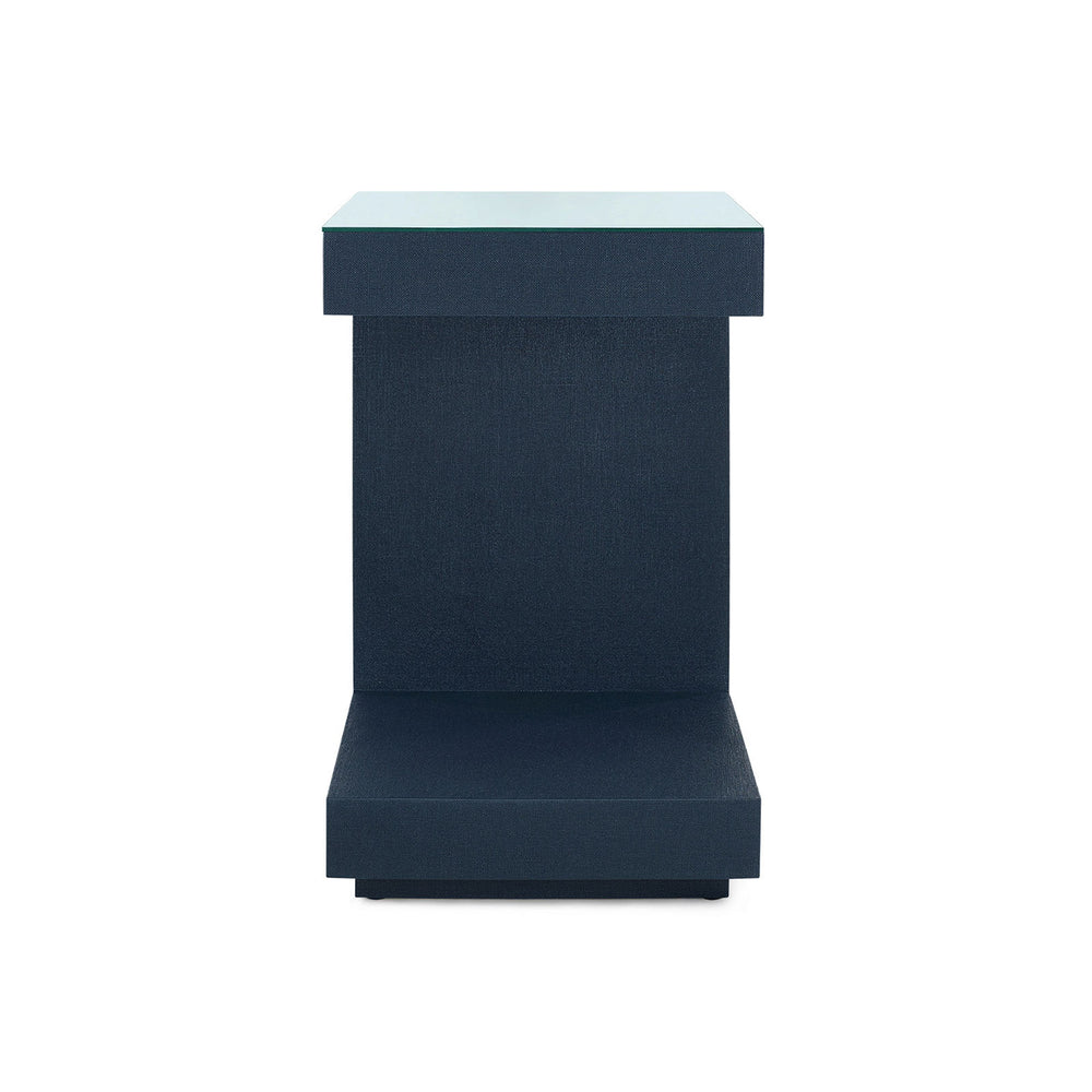 Essential Side Table with Glass Top, Blue Steel