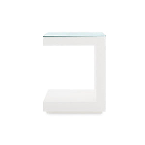 Essential Side Table with Glass Top, Chiffon White-Blue Hand Home
