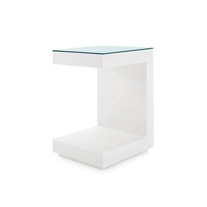Essential Side Table with Glass Top, Winter Gray-Blue Hand Home