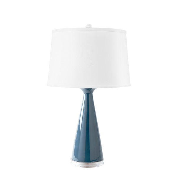 Evo Lamp with Shade 17-inch White Linen, with Nickel, Bluestone