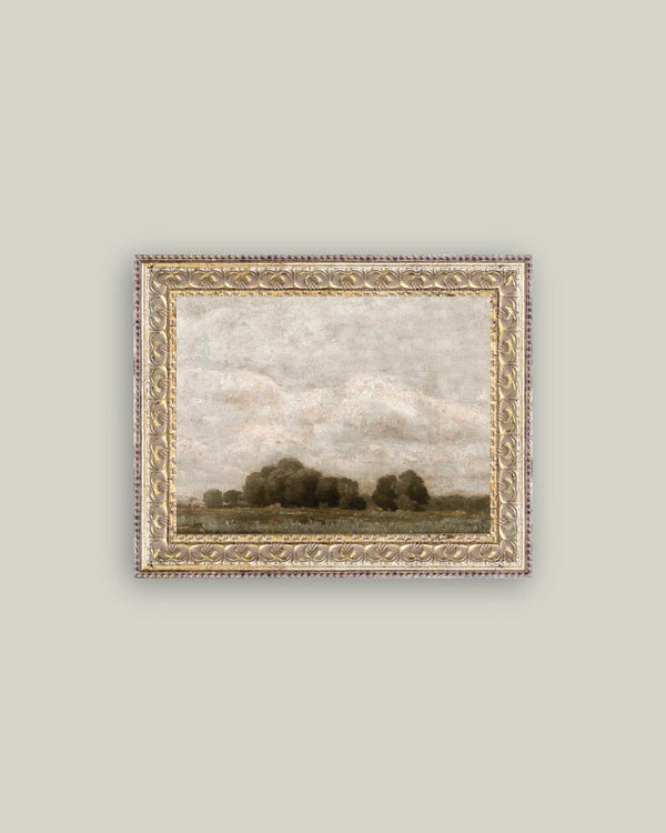 Tree and Cloud Landscape Framed Antique Art-Blue Hand Home