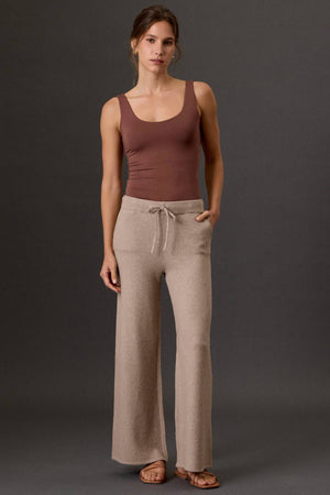 Ultra Soft Wide Leg Drawstring Heathered Sweater Pants