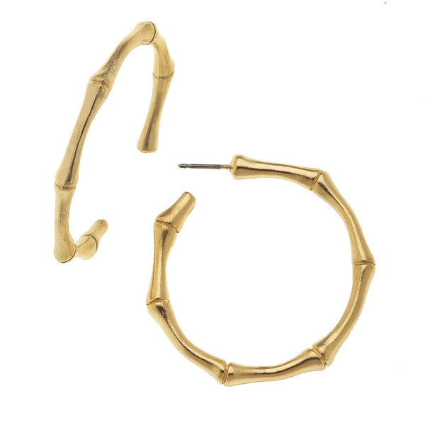 Gold Bamboo Hoop Earrings-Blue Hand Home