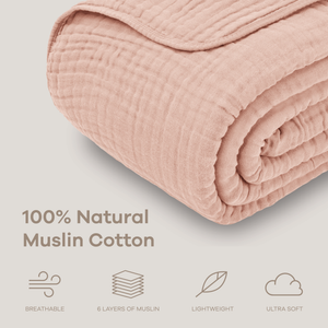 Muslin Blanket for Adults, 6-Layer Bedding by Comfy Cubs-Blue Hand Home