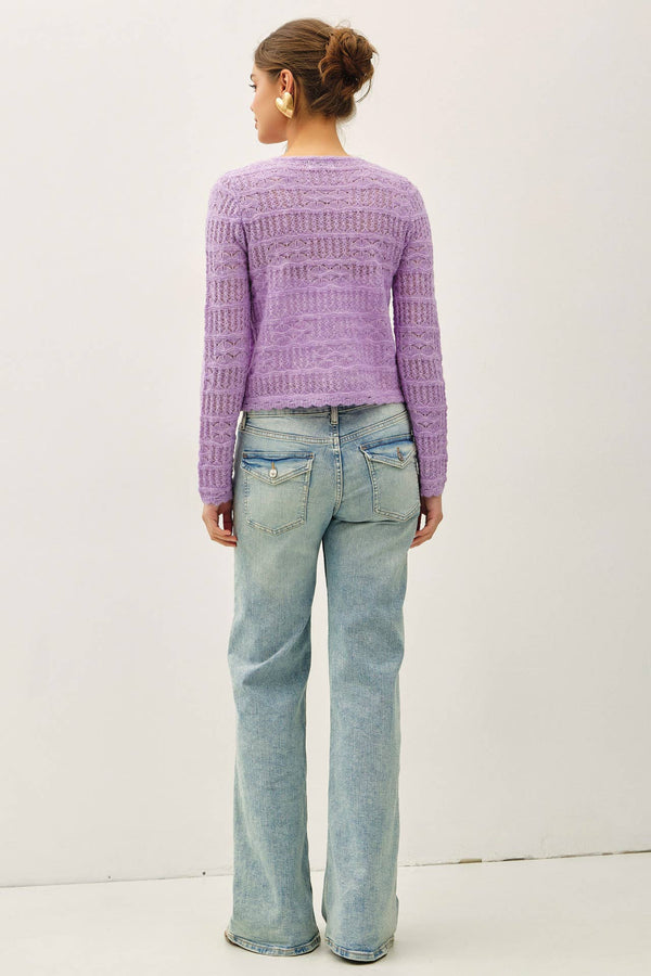 Openwork Knit Scalloped Edge Cardigan-Blue Hand Home
