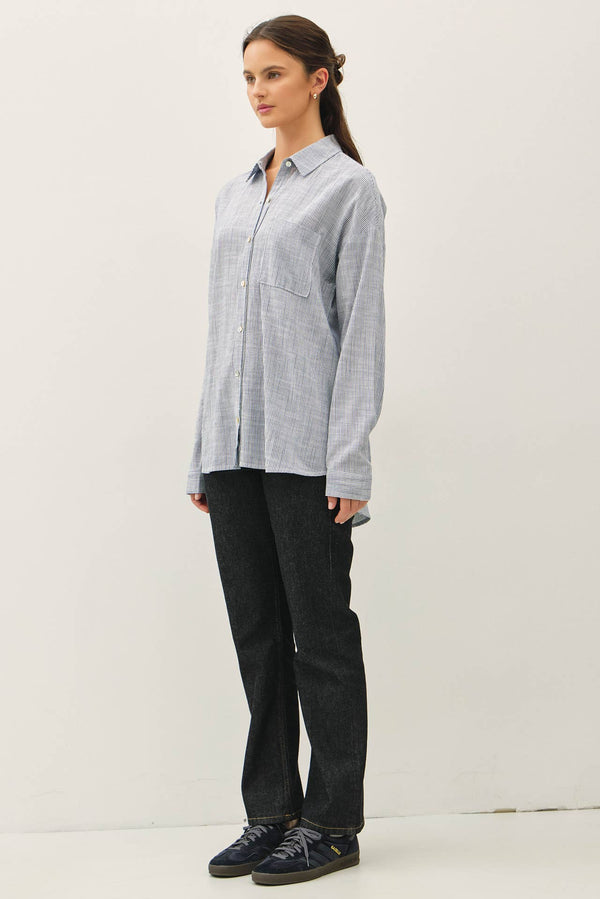 HAIRLINE STRIPE BUTTON DOWN SHIRT-Blue Hand Home