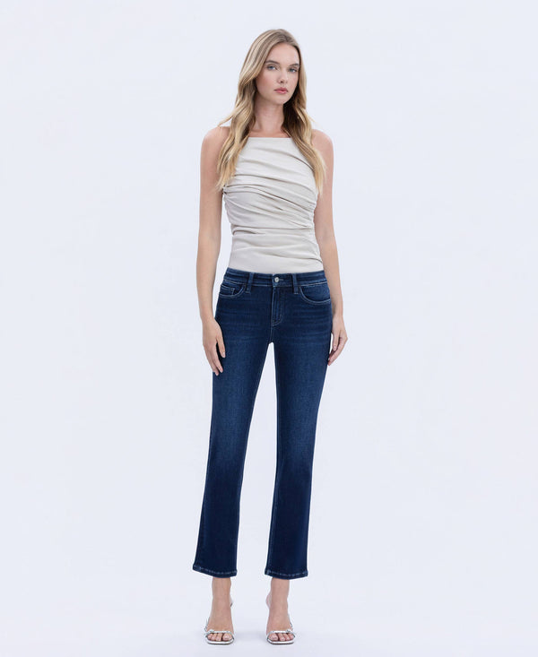 MID RISE DARK WASH ANKLE SLIM STRAIGHT JEANS T6998-Blue Hand Home