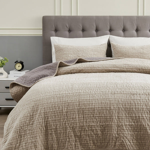 Tamara Velvet Quilt Set-Blue Hand Home