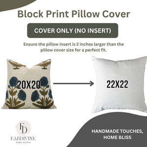 Bohemian Block Print Linen Blend Pillow Cover - Badshah-Blue Hand Home