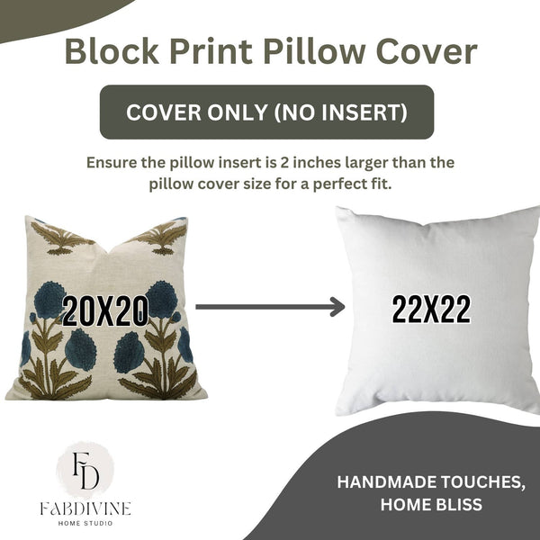 Bohemian Block Print Linen Blend Pillow Cover - Badshah-Blue Hand Home