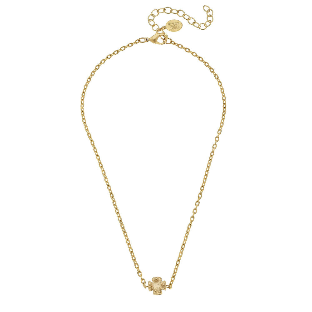 Mini Gold Cross on Chain Necklace-Blue Hand Home