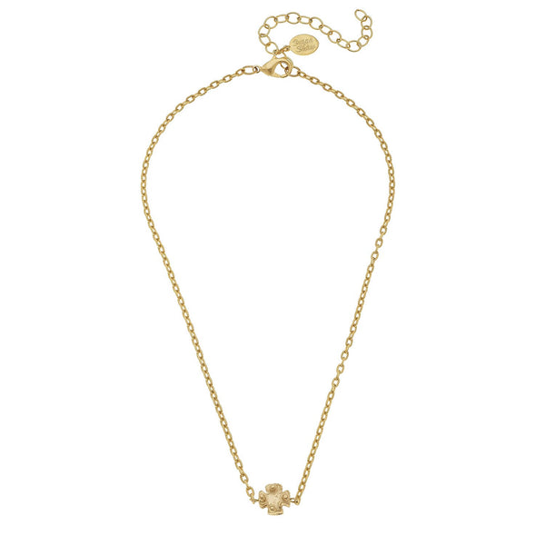 Mini Gold Cross on Chain Necklace-Blue Hand Home