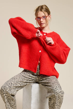 Balloon Sleeve Knit Cardigan-Blue Hand Home