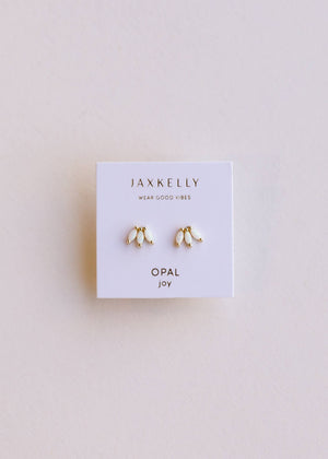 Opal Crown Stud - White - Gold Earrings