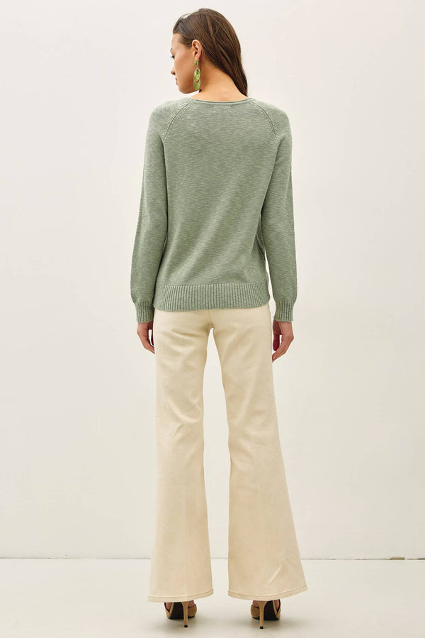 [NEW SHADE]RAGLAN SLEEVE SLUB PULLOVER SWEATER-Blue Hand Home