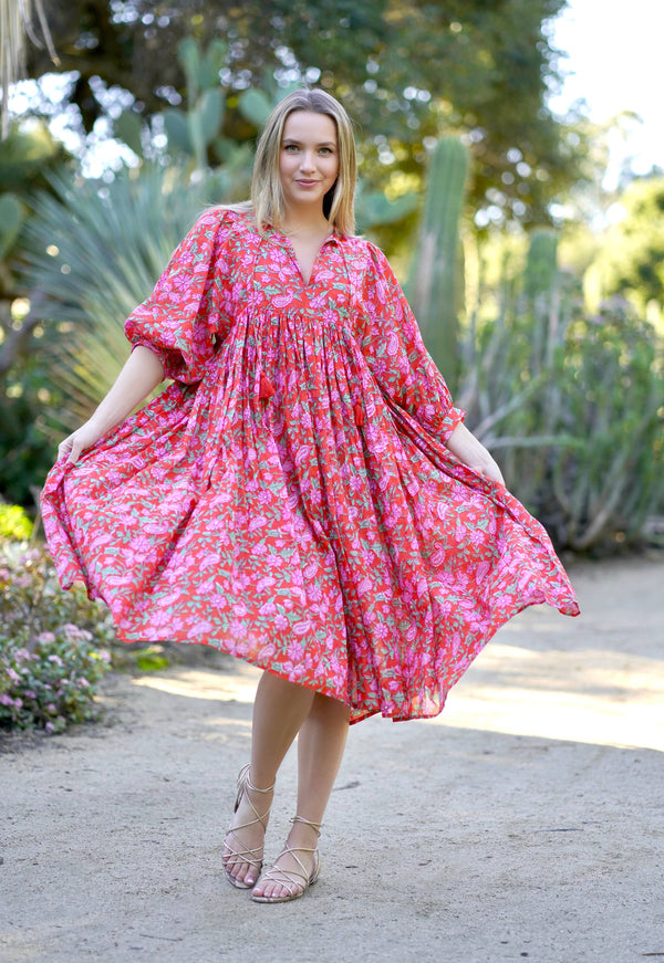 Mylah Midi Dress Block Printed Coral Multi-Blue Hand Home