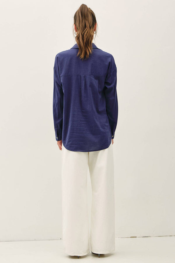 Cotton Blend Light Weight Oversized Classic Shirt-Blue Hand Home