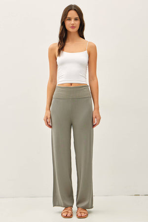 FINE KNIT FOLD OVER RIBBED WAIST SWEATER PANTS-Blue Hand Home