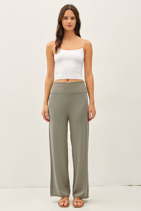 FINE KNIT FOLD OVER RIBBED WAIST SWEATER PANTS-Blue Hand Home