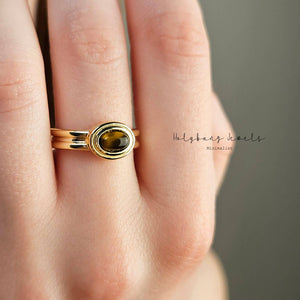 TIGER EYE OVAL SIGNET RING - R-F1387-Blue Hand Home