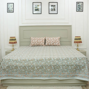 Bohemian Block Bedsheet With Pillow Cover -Throny Stems-Blue Hand Home