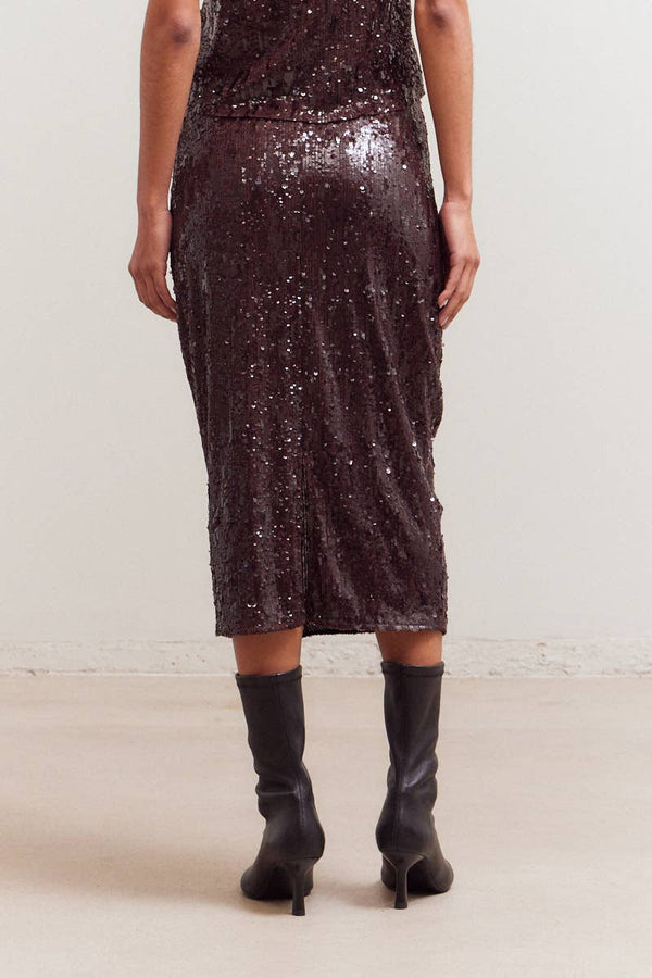 50691 - Front Slit Sequin Pencil Skirt-Blue Hand Home