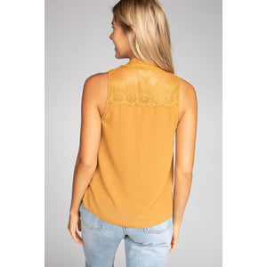Halter Mock Neck With Lace Trim-Blue Hand Home
